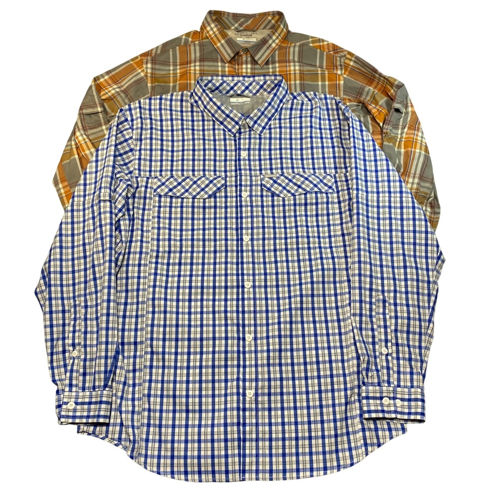 Columbia (Lot of 2) Omni-Shade Plaid Hiking Shirt Mens XL Long Sleeve Button Up